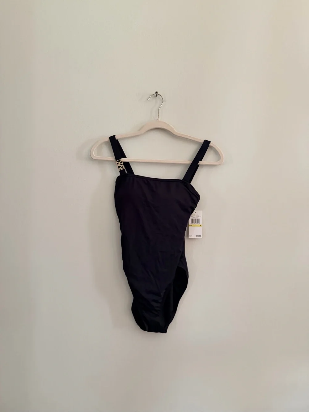 Michael Kors Square-Neck Logo One-Piece Swimsuit Color Black Size 4